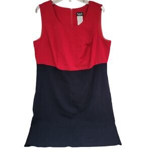 Helene Blake 16w red blue sleeveless knee length dress